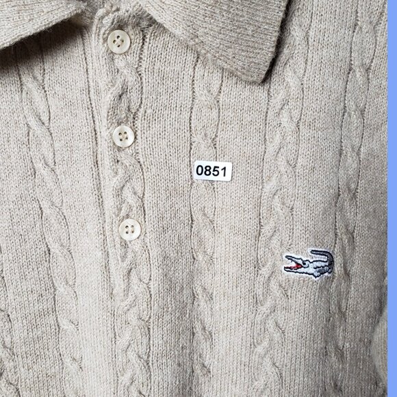 Crocodile Vtg Cable Knit Sweater With Embroidered Logo Wool Blend Beige Large - Picture 6 of 12